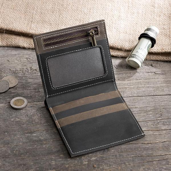 Handmade Leather Mens Cool Slim Leather Wallet Men Small Wallets Bifold for Men