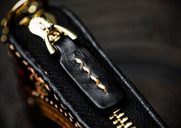 Handmade Leather Chain Wallet Tooled Mah¨k¨la Biker Wallet Mens Cool billfold Trucker Wallet with Chain