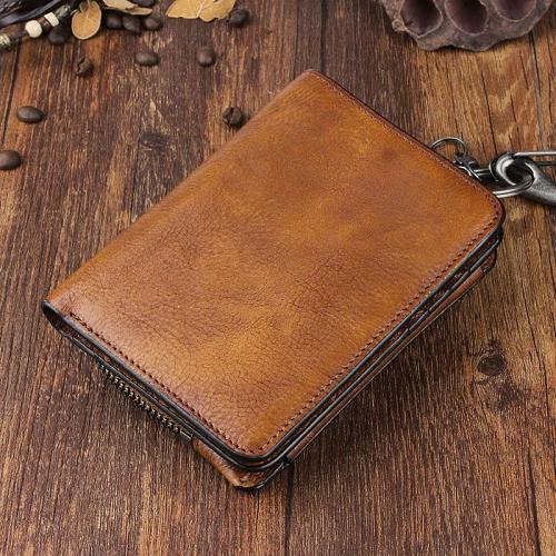 Handmade Leather Mens Chain Biker Wallet Cool Leather Wallet Trifold billfold Wallets