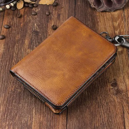 Handmade Leather Mens Chain Biker Wallet Cool Leather Wallet Trifold billfold Wallets
