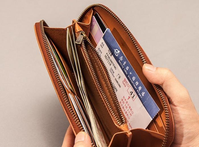 Vintage Leather Long Wallets for Men Zipper Long Wallet