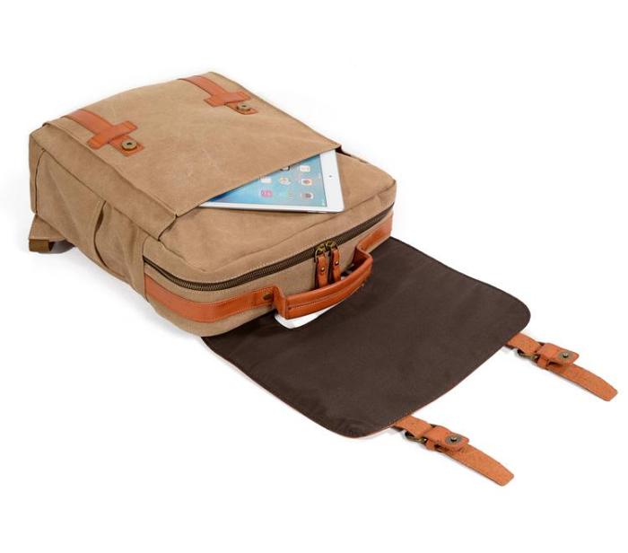 Cool Canvas Leather Womens Mens College Backpack 14'' Travel Backpack Computer Backpack for Men