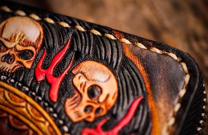 Handmade Leather Mahākāla Mens Chain Biker Wallet Cool Leather Wallet With Chain Wallets for Men