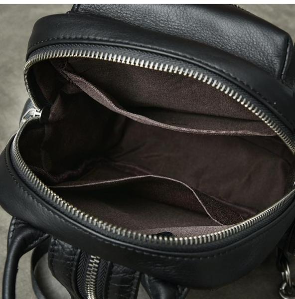 Cool Leather Mens 8 Black Backpack Sling Bag Chest Bag One Shoulder Backpack for Men