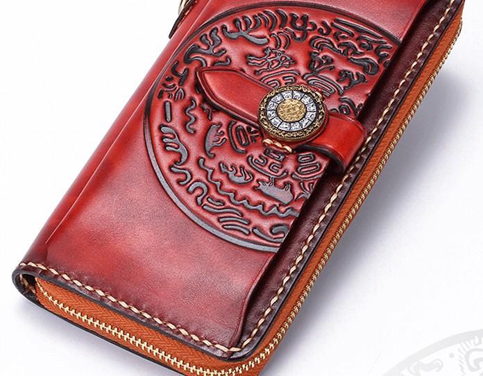 Handmade Leather Mens Chain Biker Wallet Cool Leather Wallet Long Phone Wallets for Men