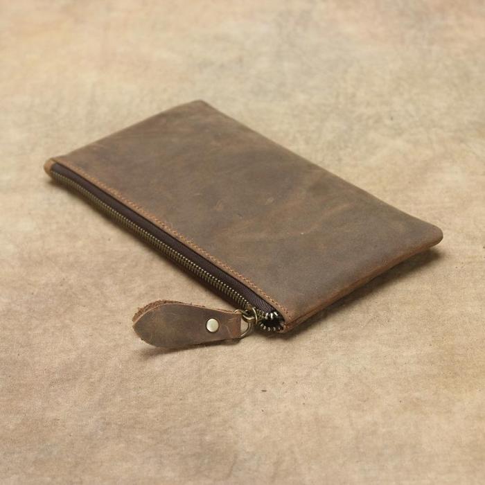 Retro MENS LEATHER SLIM ZIPPER CLUTCH WALLET PURSE BAG CLUTCH BAG FOR MEN