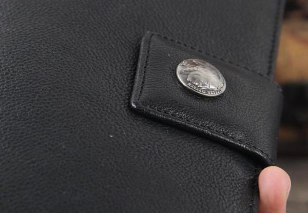 Genuine Leather Mens Cool Long Leather Wallet Cards Clutch Wristlet Wallet for Men