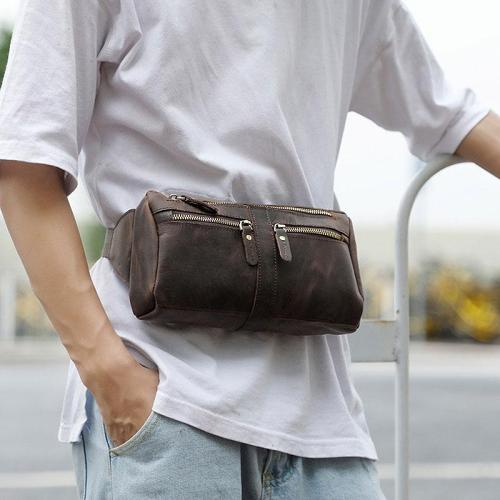 COOL Dark Brown LEATHER MENS FANNY PACK BUMBAG WAIST BAG FOR MEN