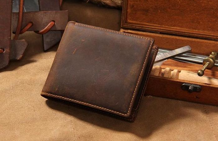 Leather Mens Vintage Leather Wallet Men Small Wallets Bifold for Men