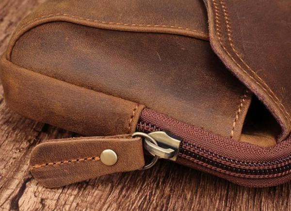 Cool Brown Mens Leather Belt Bag Belt Pouch Cell Phone Holster Waist Bags For Men