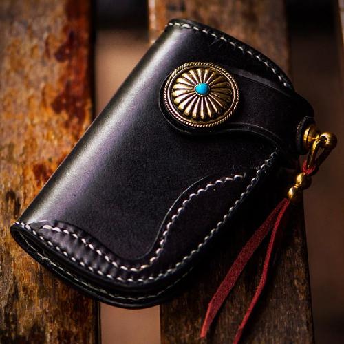 Handmade Leather Biker Mens Cool Car Key Wallet Coin Wallet Pouch Car KeyChain for Men