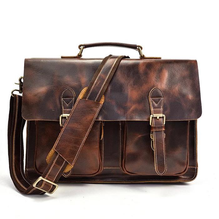 VINTAGE LEATHER MENS Large BRIEFCASEs BUSINESS BRIEFCASE Cool SHOULDER BAG HANDBAGS FOR MEN