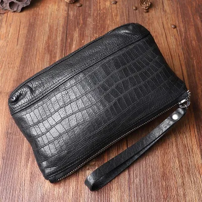 Wrinkled Leather Mens Cool Long Leather Blue Wallet Zipper Clutch Wristlet Wallet for Men