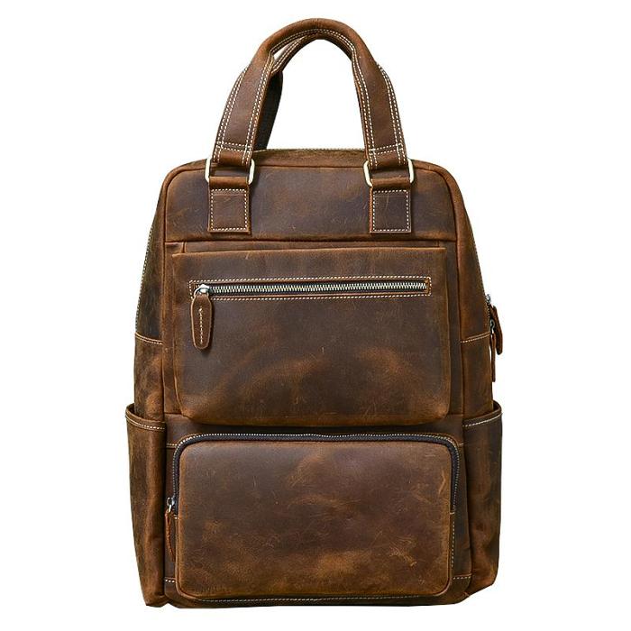 Vintage Brown Leather Mens 16 Laptop Backpack Hiking Backpack Travel Backpack College Bag for Men