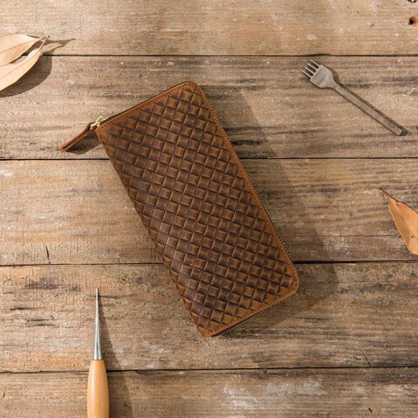 Cool Leather Mens Braided Long Zipper Clutch Wallet Long Wallet for Men