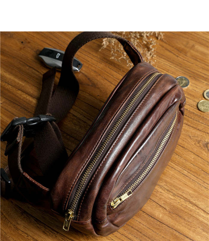 Leather Small Fanny Pack Crossbody Mens Small Chest Bag Hip Pack Small Leather Belt Bag Bumbag for Men