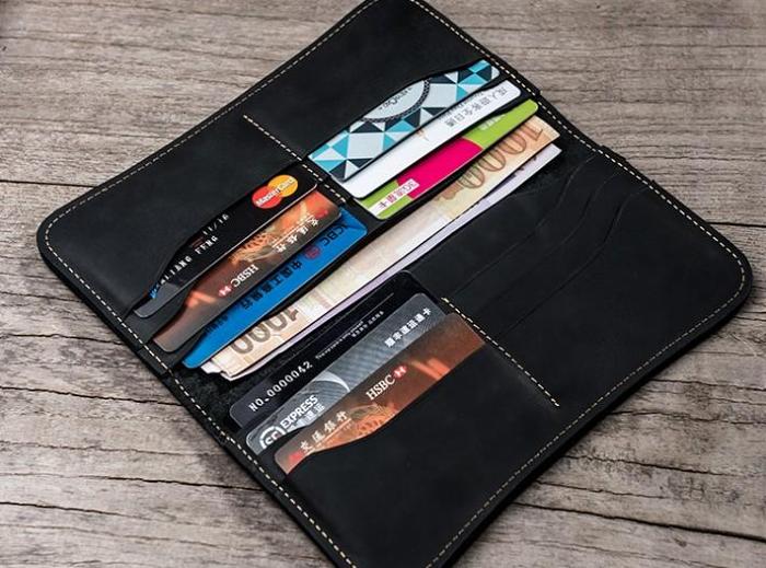 Leather Long Wallets for men Black Bifold Men Long Wallet