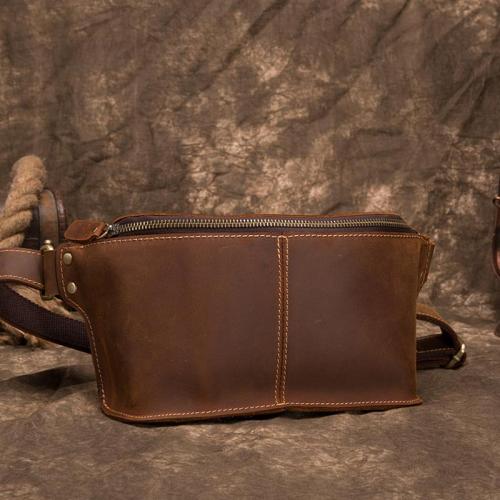 Vintage Leather Fanny Pack Mens Waist Bag Hip Pack Belt Bag for Men