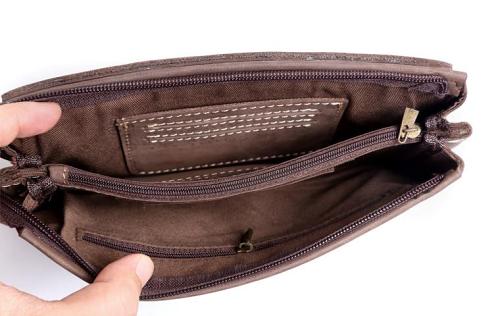 Genuine Leather Mens Cool Long Leather Wallet Zipper Clutch Wristlet Wallet for Men