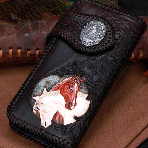 Handmade Leather Horse Mens Chain Biker Wallet Cool Leather Wallet With Chain Wallets for Men