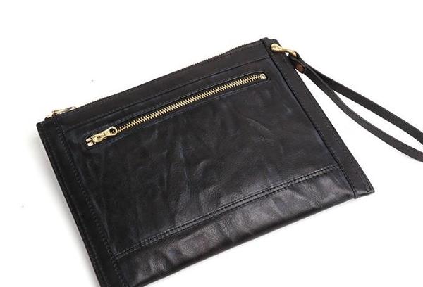 BLACK Coffee MENS LEATHER SLIM ZIPPER CLUTCH WRISTLET PURSE BAG CLUTCH BAG FOR MEN