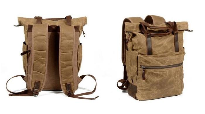 Waxed Canvas Leather Mens Backpack Canvas Travel Backpack Canvas School Backpack for Men