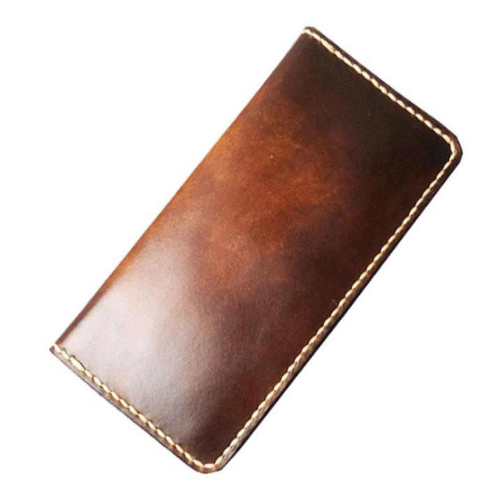 Vintage Leather Bifold Mens Long Wallet Coffee Leather Long Wallets for Men