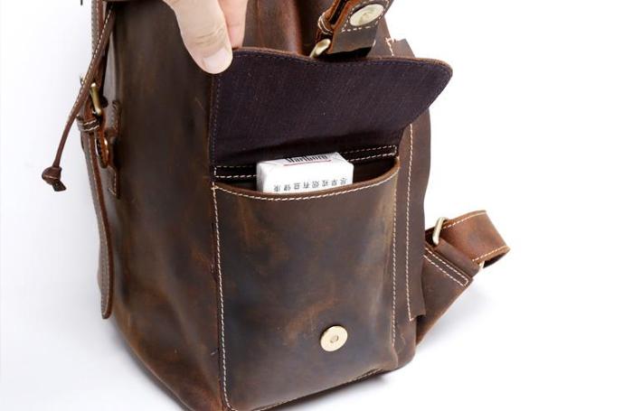 Handmade Leather Mens Cool Backpack Sling Bag Large Black Travel Bag Hiking Bag for men