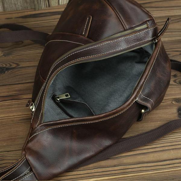 Brown Leather Men's Sling Bag Chest Bag Vintage One shoulder Backpack For Men