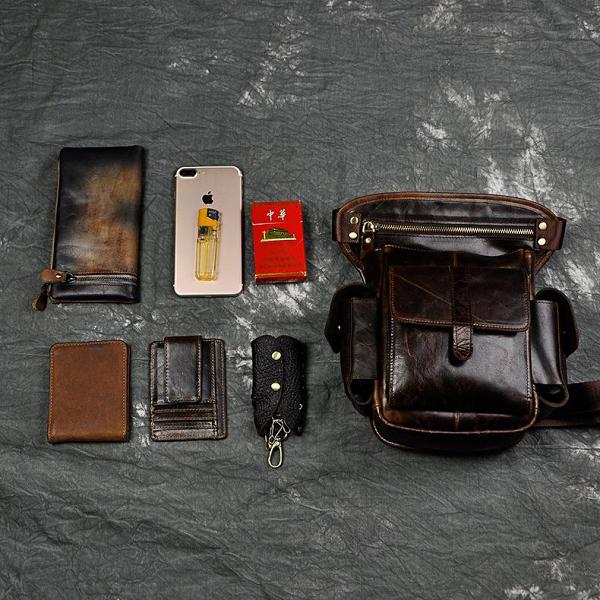 Leather Drop Leg Bag Belt Pouch Mens Waist Bag Shoulder Bag for Men