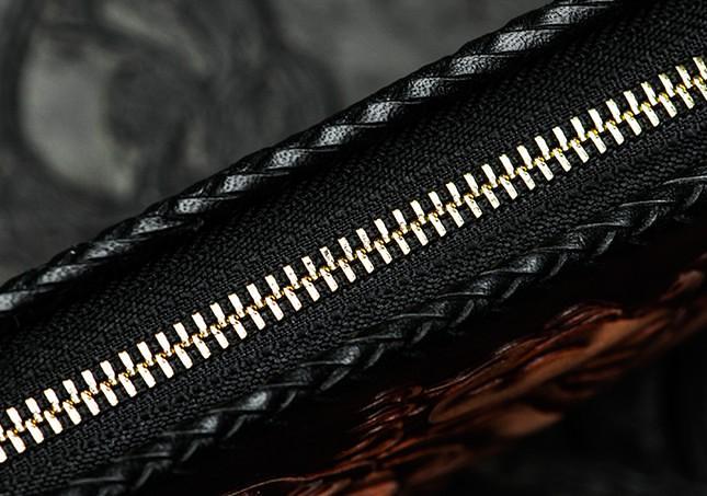 Handmade Leather Tooled Chinese Dragon Chain Wallet Mens Biker Wallet Cool Leather Wallet Long Phone Wallets for Men
