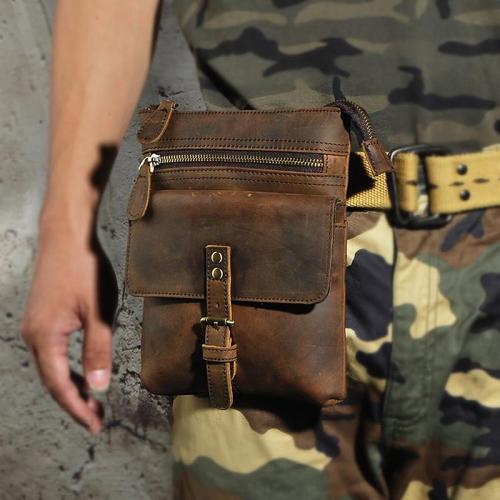 Leather Drop Leg Bag Belt Pouch Mens Waist Bag Shoulder Bag for Men