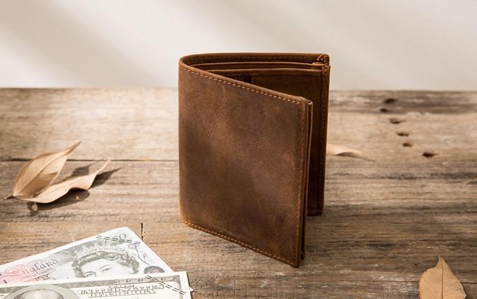 Cool Leather Vintage Mens Slim Small Wallets Zipper billfold Wallets for Men