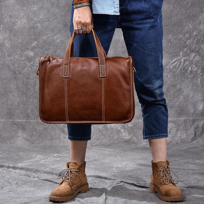 Handmade Leather Mens 13 Black Laptop Briefcase Business Brown Briefcase For Men