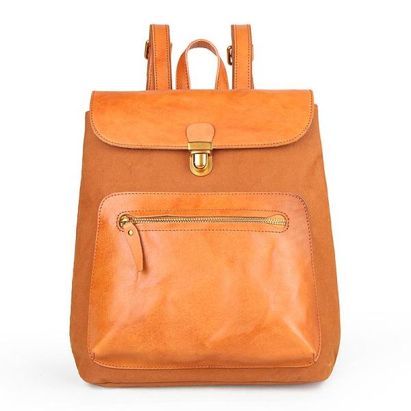 Canvas Leather Mens Women Student Backpack Army Green Travel Backpack Caramel College Backpack for Men