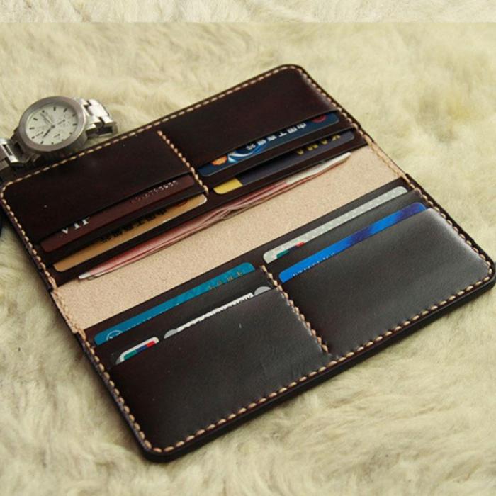 Vintage Leather Coffee Bifold Mens Long Wallet Leather Long Wallets for Men