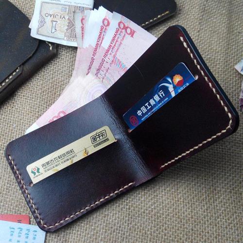 Handmade Vintage Leather Mens Slim Small Wallet Leather Bifold Wallets for Men