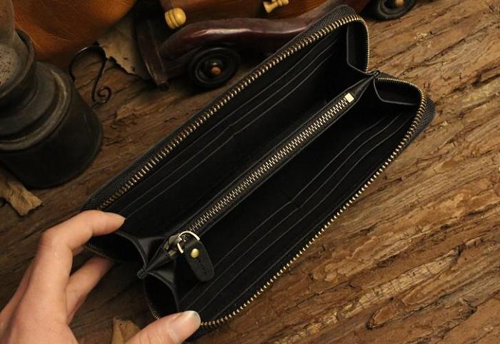 Handmade Leather Floral Floral Mens Cool Zipper Phone Travel Long Wallet Card Holder Card Slim Clutch Wallets for Men