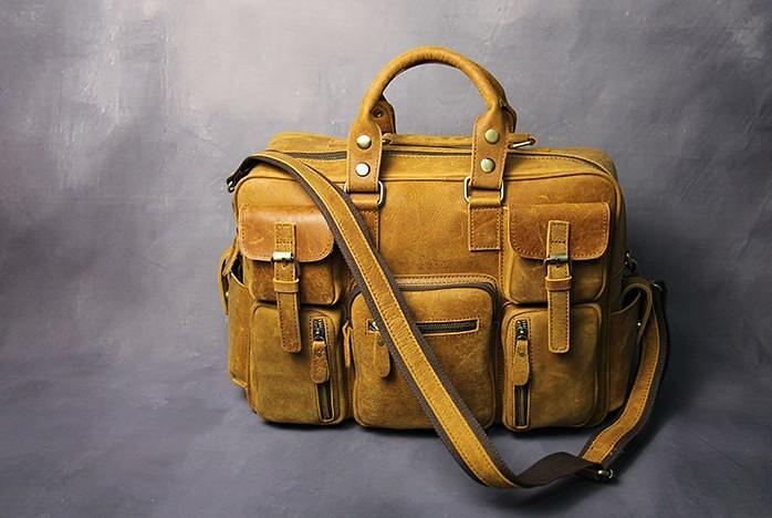 Vintage Leather Mens Travel Bag Cool Overnight Bag Work Handbag Business Bag for Men