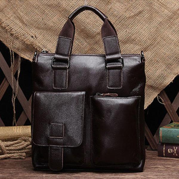 Vintage Coffee Leather Mens Briefcase Laptop Bag Business Bags Work Bag for Men