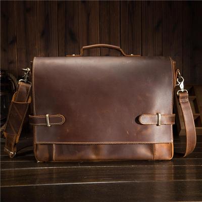 Cool Leather Mens Briefcases Business Briefcase Vintage Shoulder Bag HandBag for men