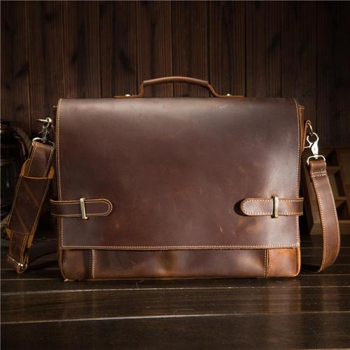 Cool Leather Mens Briefcases Business Briefcase Vintage Shoulder Bag HandBag for men
