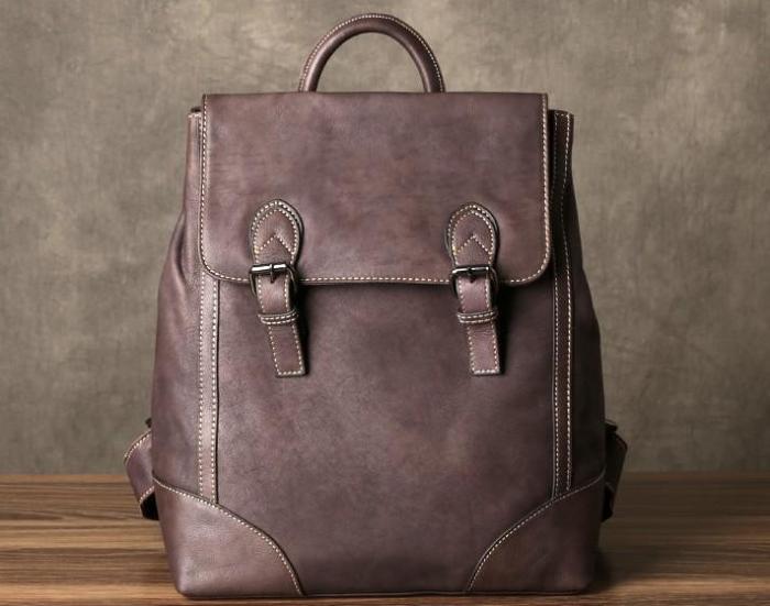 Genuine Leather Mens Cool Backpack Sling Bag Large Black Travel Bag Hiking Bag for men