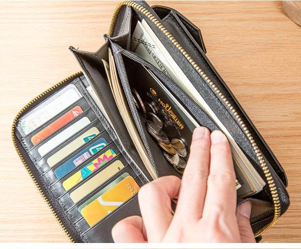 Black Cool Leather Mens Long Wallets Bifold Zipper Gray Long Wallet Card Wallet for Men