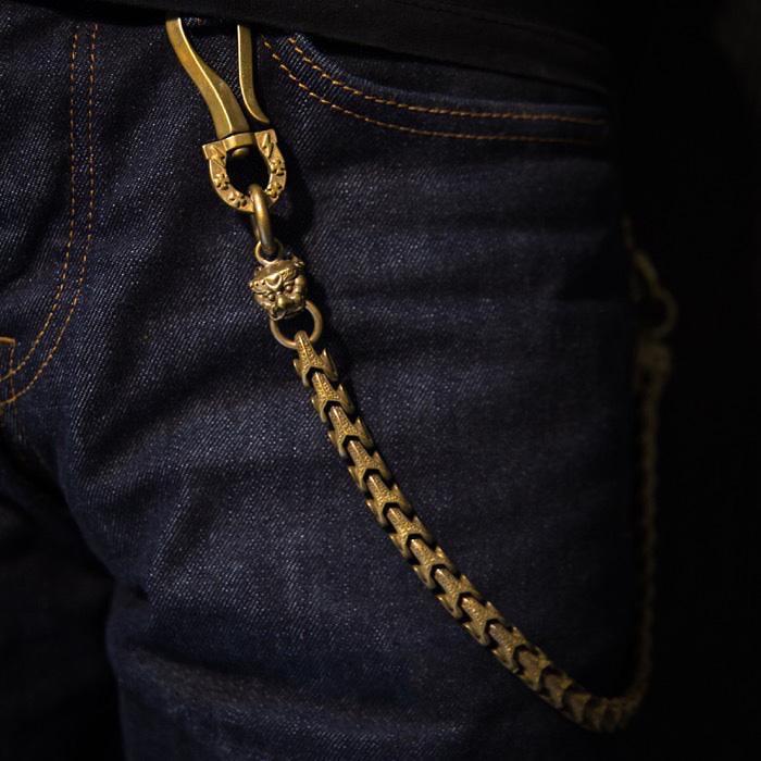 Solid Men's Handmade Pure Brass Lion Python Key Chain Pants Chains Biker Wallet Chain For Men