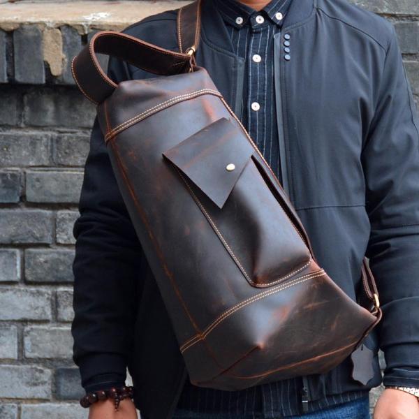 Leather Large Sling Bag for Men Vintage Cool Leather Large Slng Bag For Big Men