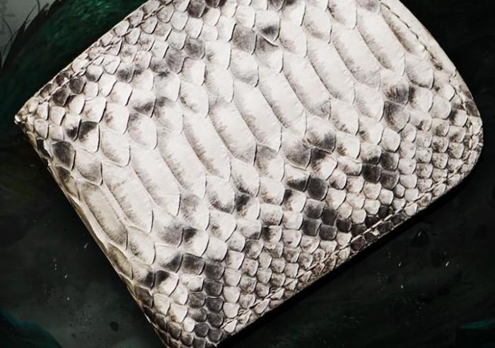 Handmade Leather Boa Skin Tooled Mens billfold Wallet Cool Slim Wallet Biker Wallet for Men