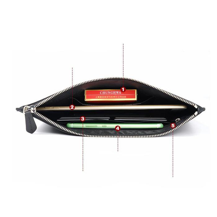 Handmade Leather Mens Clutch Snake Cool Slim Wallet Zipper Clutch Wristlet Wallet for Men