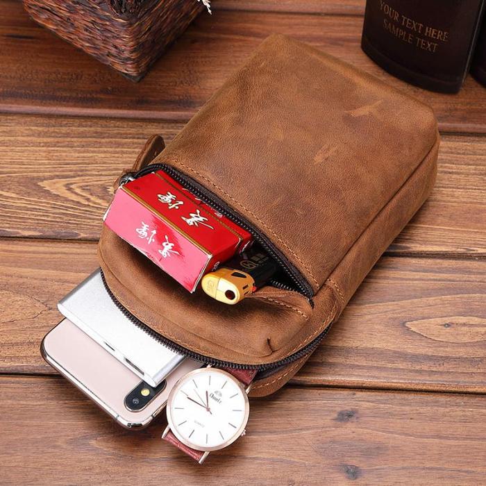 Cool Brown Leather Men's Cell Phone Holster Brown Belt Bag Belt Pouch For Men