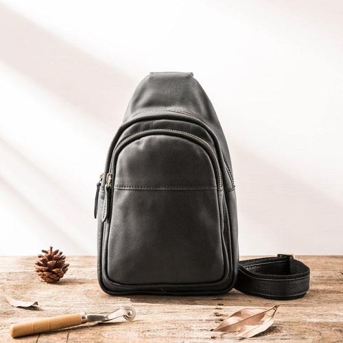Leather Mens Black Sling Bag Sling Shoulder Bag Sling Backpack for men